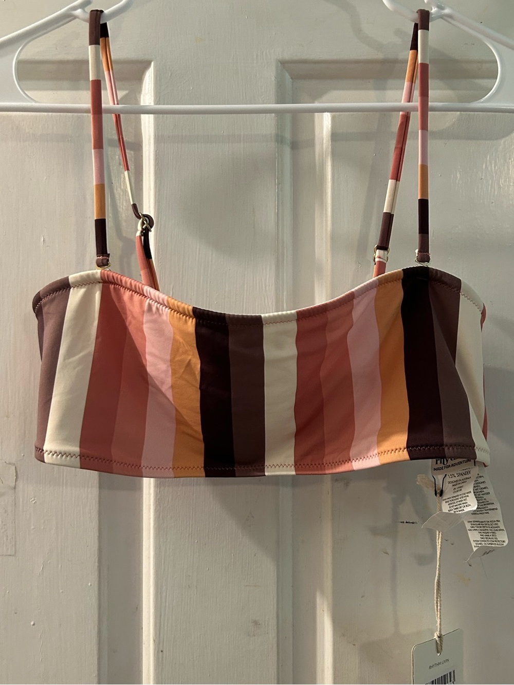 Rhythm Striped Bandeau Bikini Top in Pink, Brown, Cream, Orange